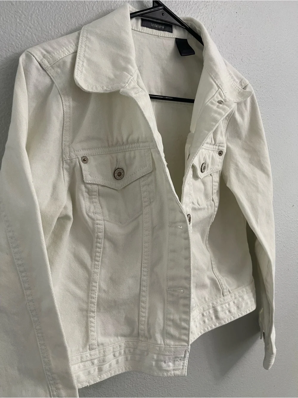 Liz Claiborne Cream White Denim Trucker Jacket 100% Cotton Size Medium - Picture 4 of 11